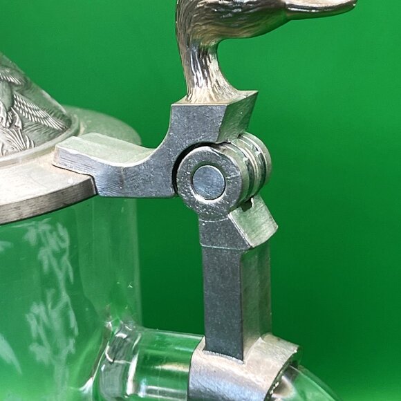 Vintage Etched Glass Beer Stein Tankard Lid Duck Goose Pond Scene Germany France - Picture 8 of 14